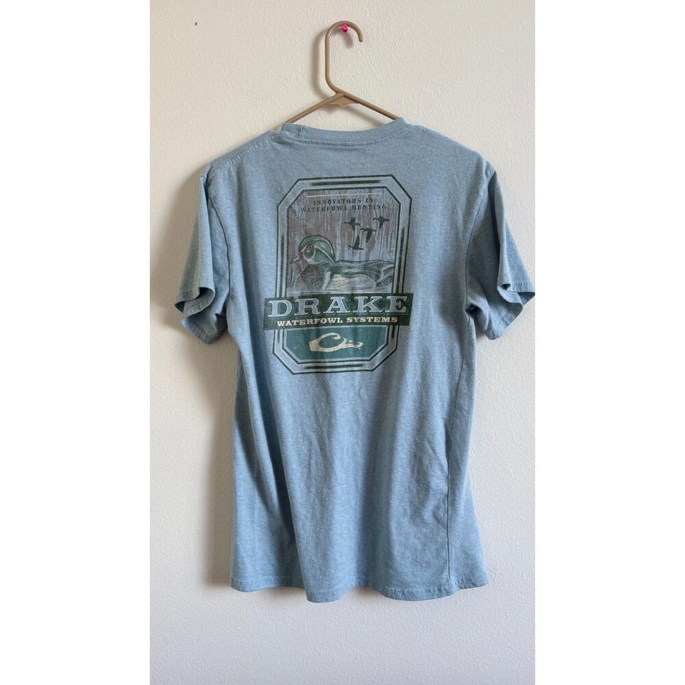 Drake Waterfowl Systems Men’s Medium Duck Hunting Graphic Pocket T-Shirt Blue